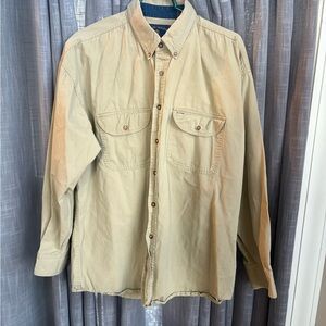 Beige Button-Up Shirt double pockets by apparel workshop size L 100% cotton